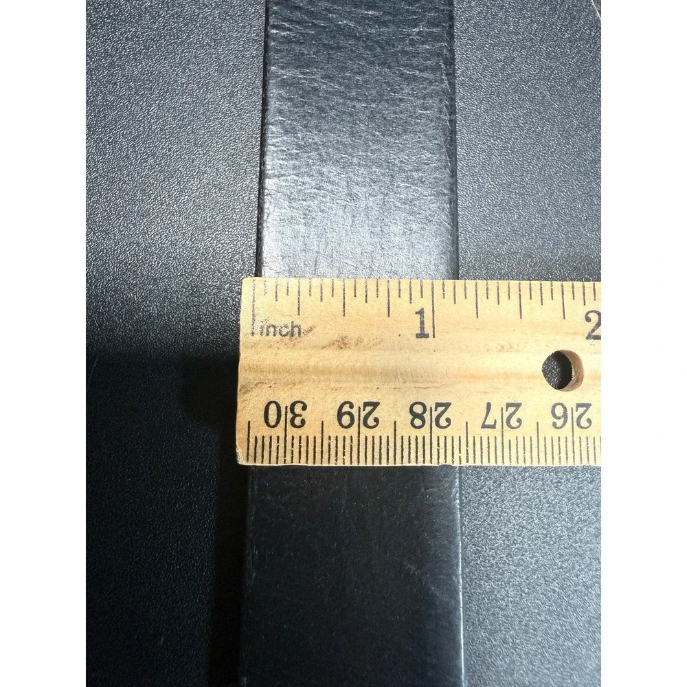Banana Republic Mens Black Leather Belt Silver Plaque Slide Buckle USA Office
